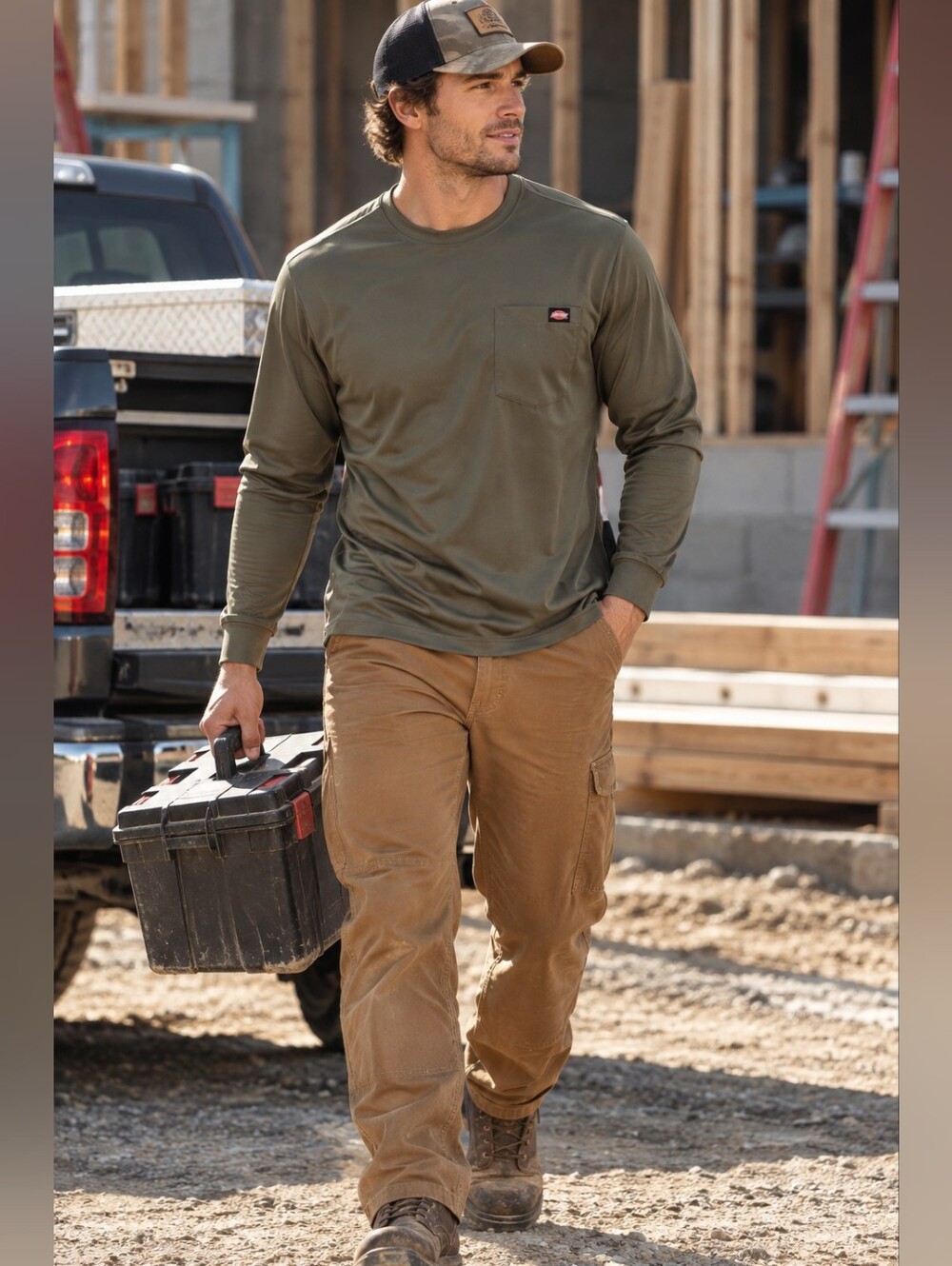 Dickies Performance Long Sleeve Pocket Tee Men’s Large Olive Green NWT
